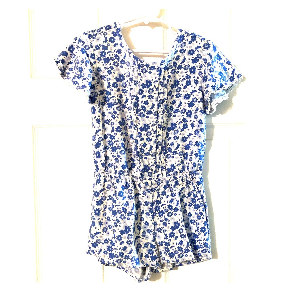 Adorable Girls Place Romper Blue & White Flowers